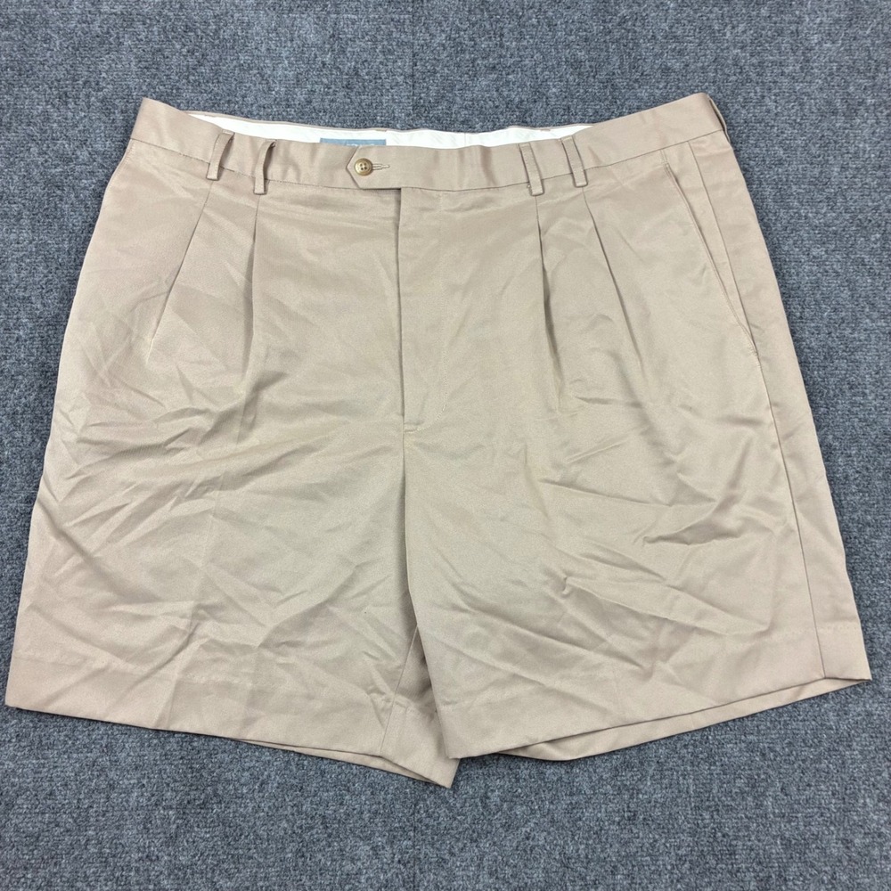 Cutter & Buck Mens 44 (42) Khaki DryTec Luxe Pleated Herringbone Golf Shorts Tan